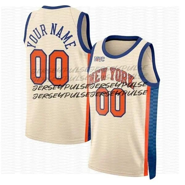 Custom Knicks Karl-Anthony Towns Josh Hart OG Anunoby Miles McBride Mikal Bridges Jalen Brunson Derrick Rose Tyler Kolek Jose Alvarado Swingman Jersey