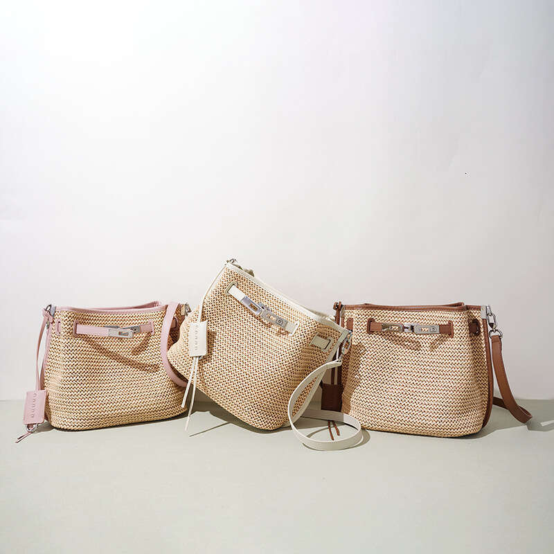 Ins Summer Woven Bucket Bag Beach Vacation Casual Lazy Style Versatile Shoulder Crossbody Handbag