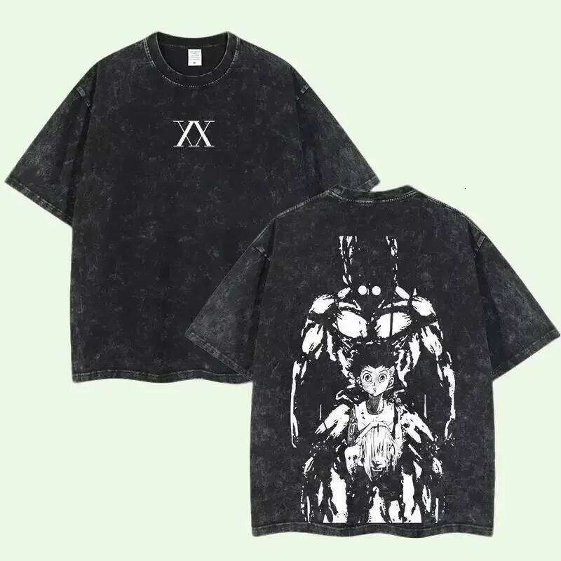 Gon Freecss Print T-shirt X Hunter Anime Oversized Clothing Men Women Short Sleeve Cotton Tshirts Washed Harajuku T Shirt J260522