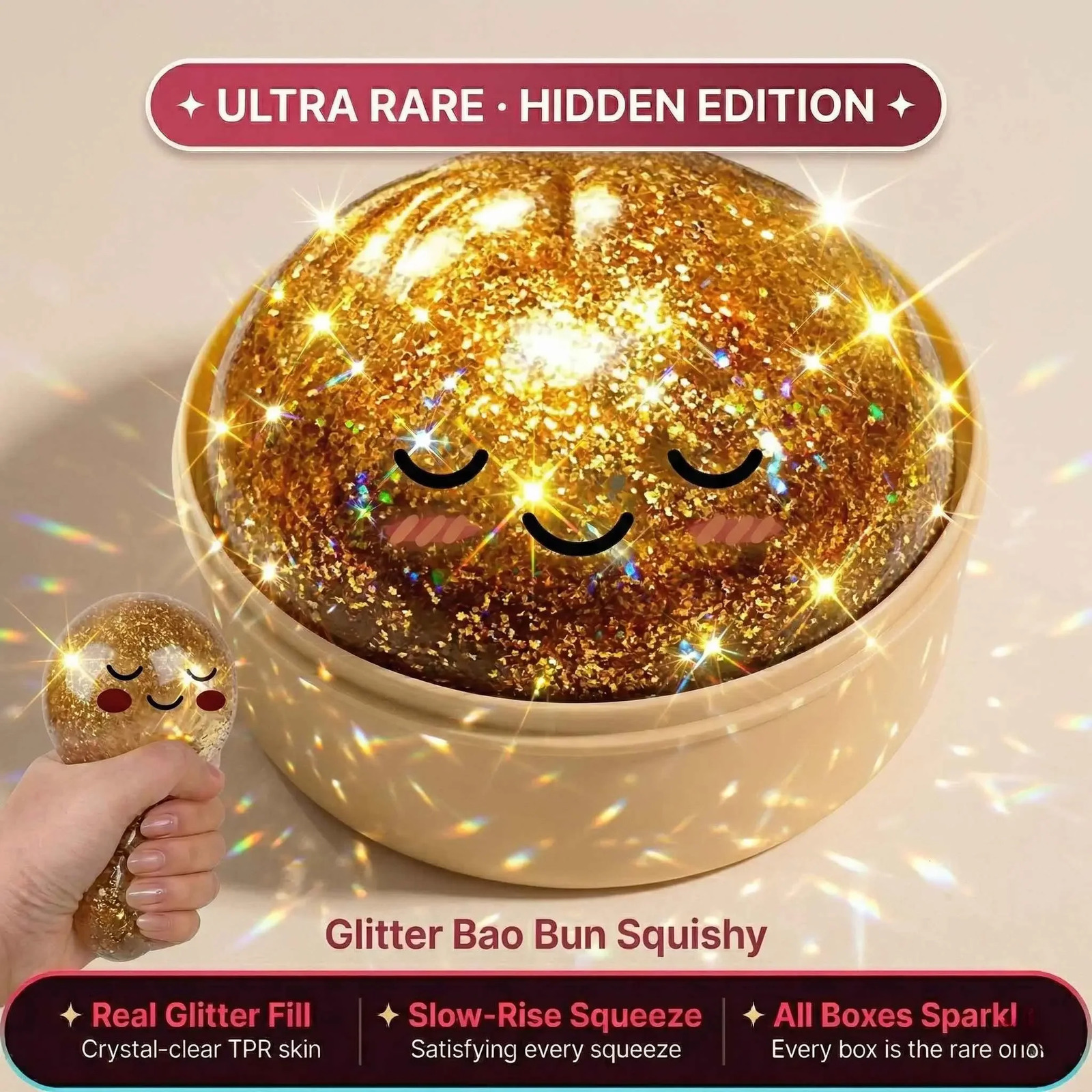 Viral Dumpling Squishy ULTRA RARE Gold Glitter Hidden Edition Squishies Slow Rise Stress Relief Soft w260522