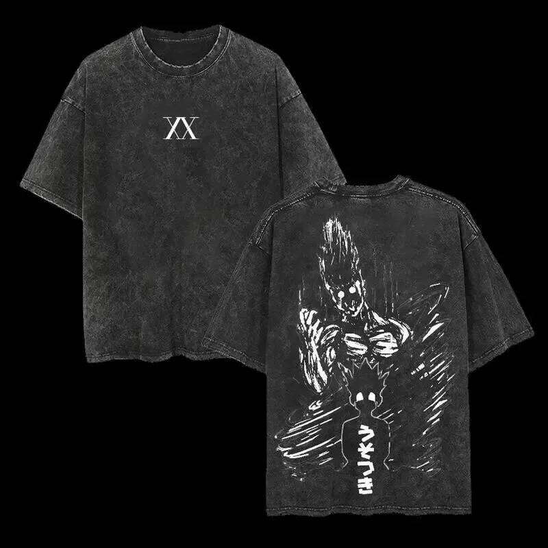 Gon Freecss Print T-shirt X Hunter Anime Oversized Clothing Men Women Short Sleeve Cotton Tshirts Washed Harajuku T Shirt J260522