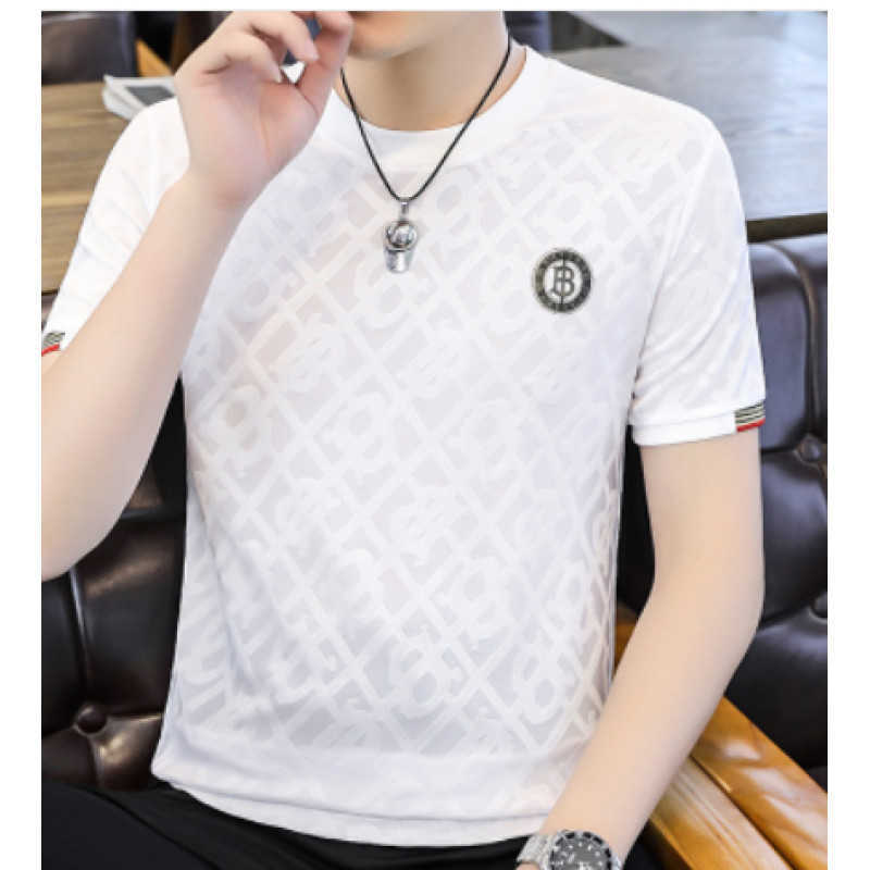 Mens luxury clothing mens ice silk short-sleeve T-shirt new summer high-end round-neck tee shirt half-sleeve