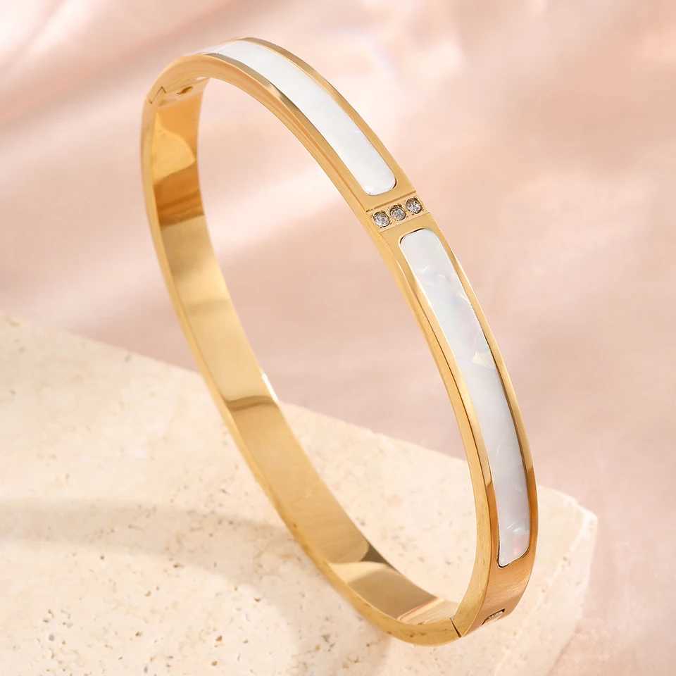 5pcs/Set Minimalist Elegant Luxury Sparkling Bangle Bracelets High-End Titanium Steel Bracelets For Women H260522 - view 6