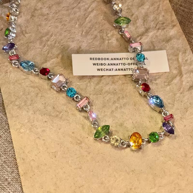 Necklaces Sweetheart Candy Colorful Crystal Zircon Necklace Light High End Heart Rainbow Clavicle Chain Gifts For Women Ins Niche Trend Visionice