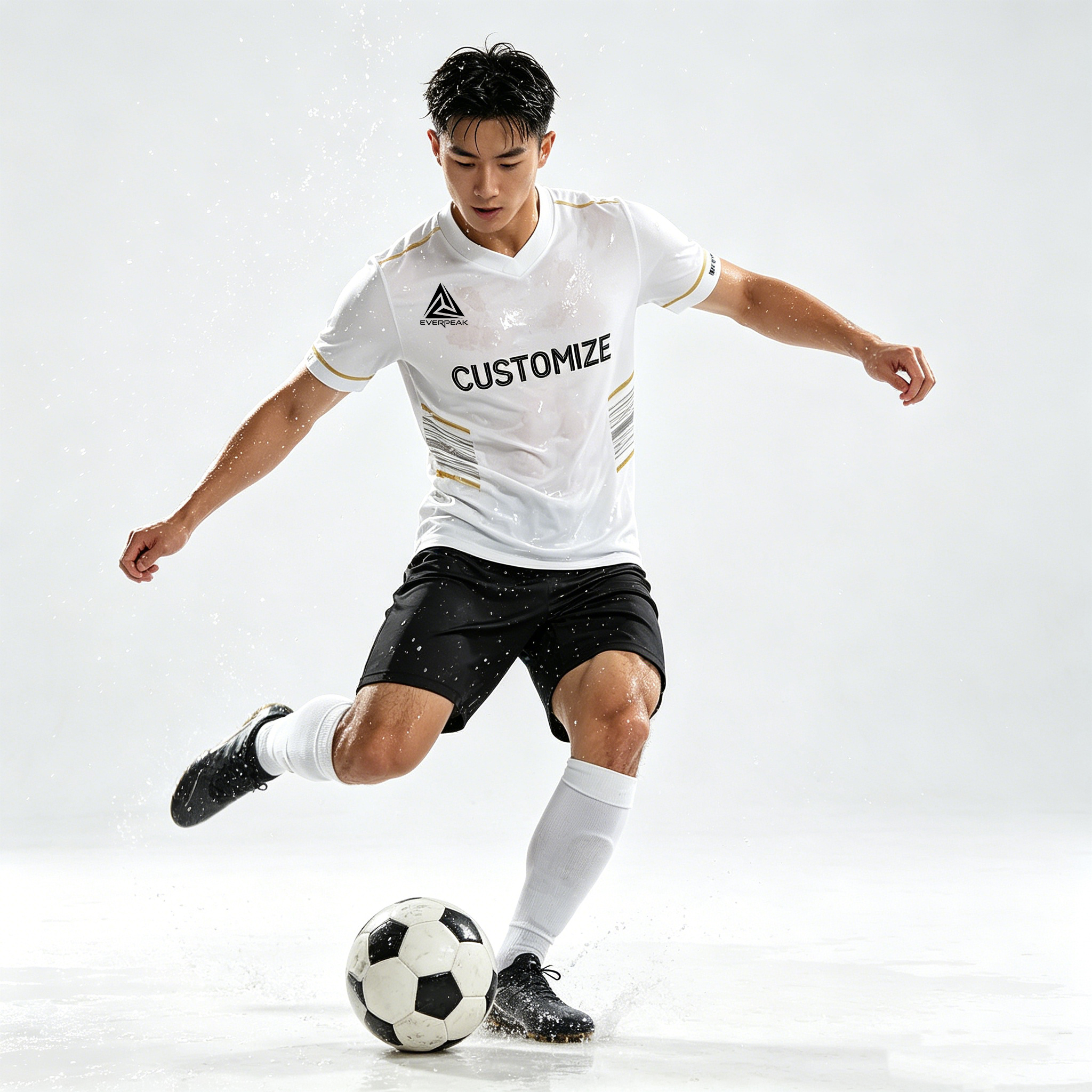 Custom Soccer Jersey Set Men White with Gold Accent Football Uniform with Shorts Personalized Name Number Breathable Quick Dry Kit - view 3