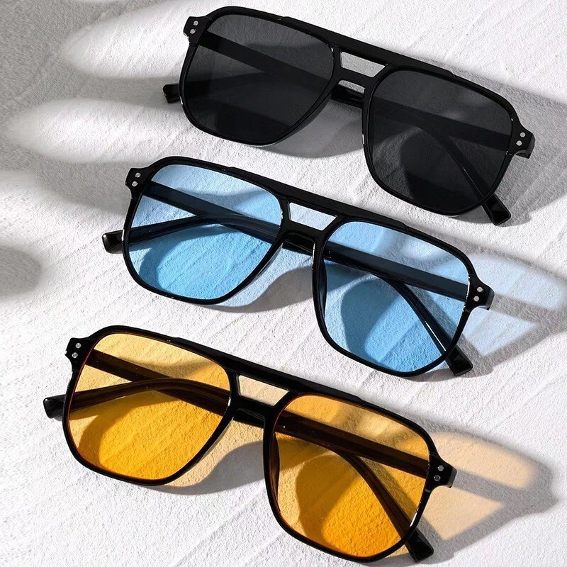 Designer Sunglasses - Retro Double-bridge Sunglasses - Fashionably Simple Large-frame Style - Beach Style - Outdoor Sun Protection - Luxurious Combina