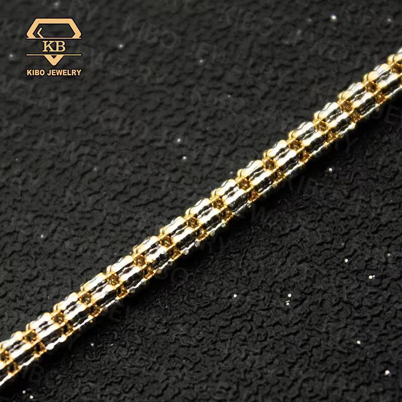 14K Gold Plated Real 925 Sterling Silver 34mm Two Tone Ice Chain Diamond Cut Ice Link Chain Moon Ice Chain - view 4