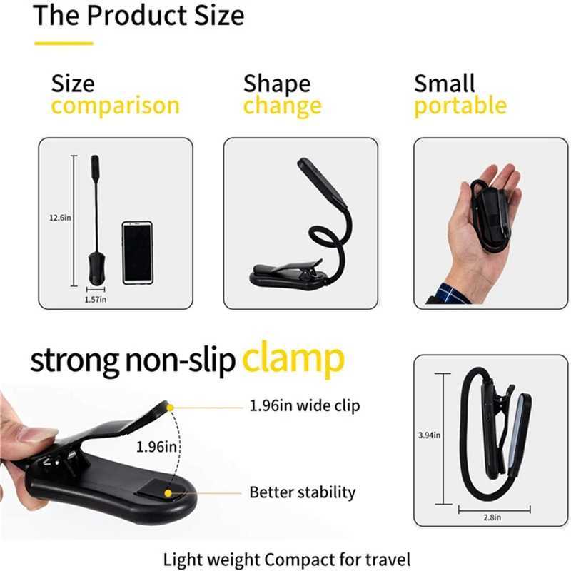 Rechargeable Book Light 7 LED Reading Light with 3-Level Warm Cool White Daylight Flexible Easy Clip Night Reading Lamp in Bed C260521
