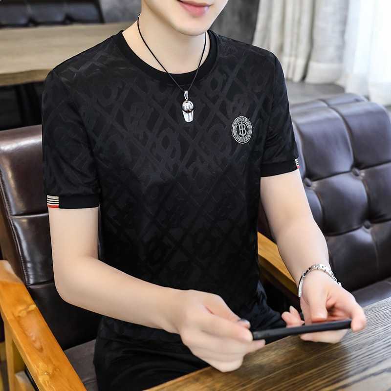Mens luxury clothing mens ice silk short-sleeve T-shirt new summer high-end round-neck tee shirt half-sleeve