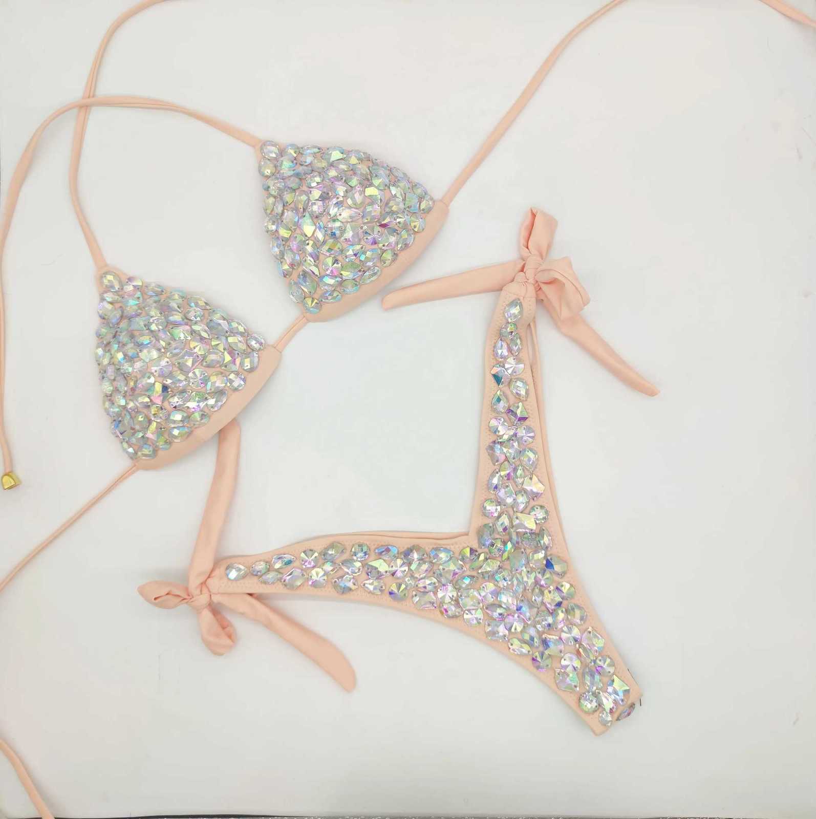2020 venus vacation new diamond bikini set rhinestone swimwear crystal bathing suit sexy women biquini bling stones swimsuit L260520 - view 3