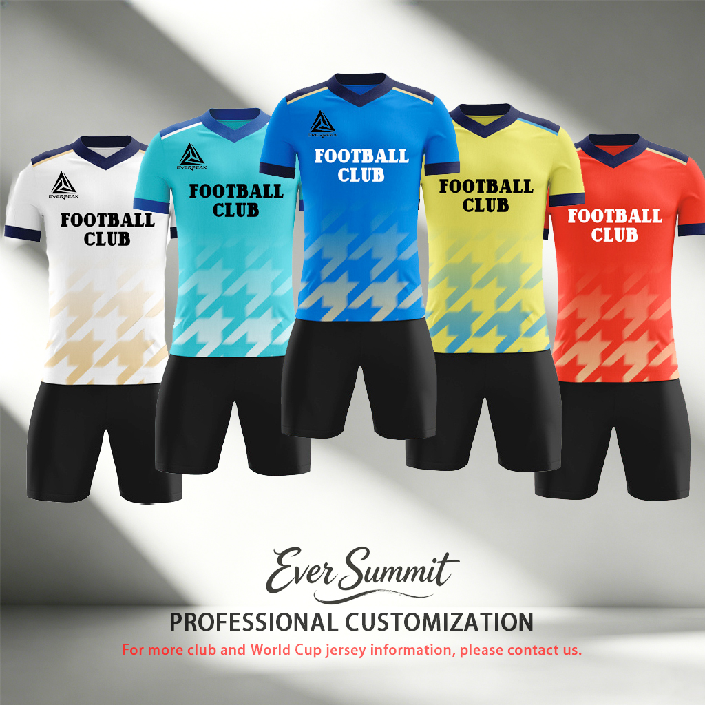 Custom Soccer Jersey Set Men Royal Blue Houndstooth Football Uniform with Shorts Personalized Name Number Breathable Quick Dry Kit