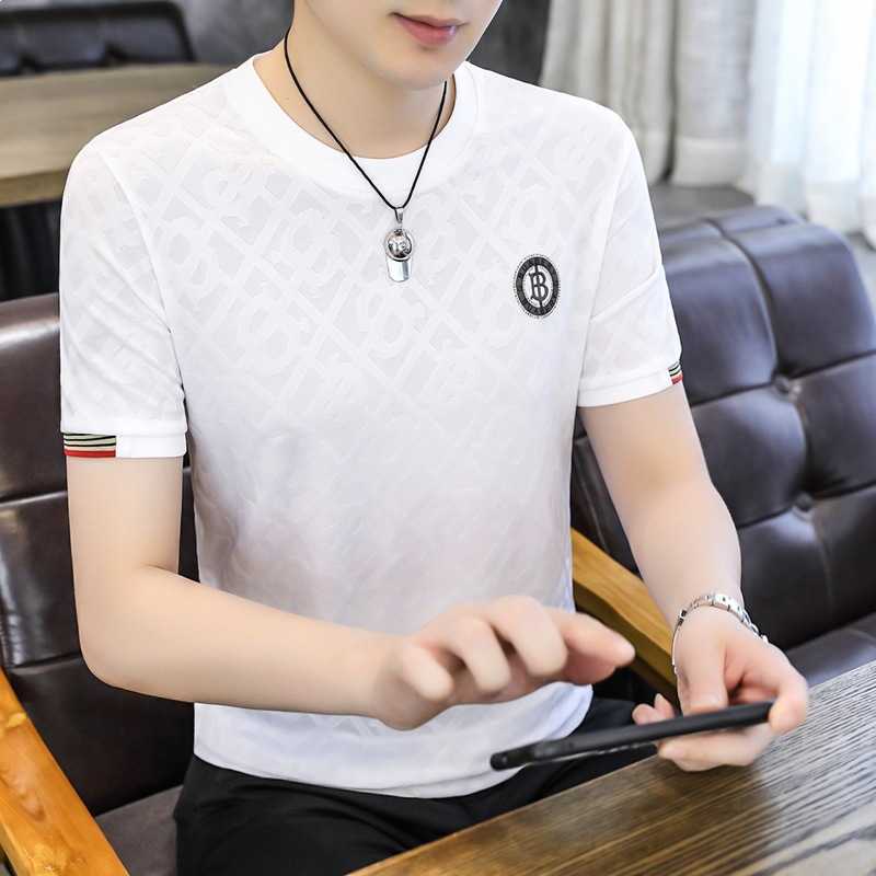 Mens luxury clothing mens ice silk short-sleeve T-shirt new summer high-end round-neck tee shirt half-sleeve