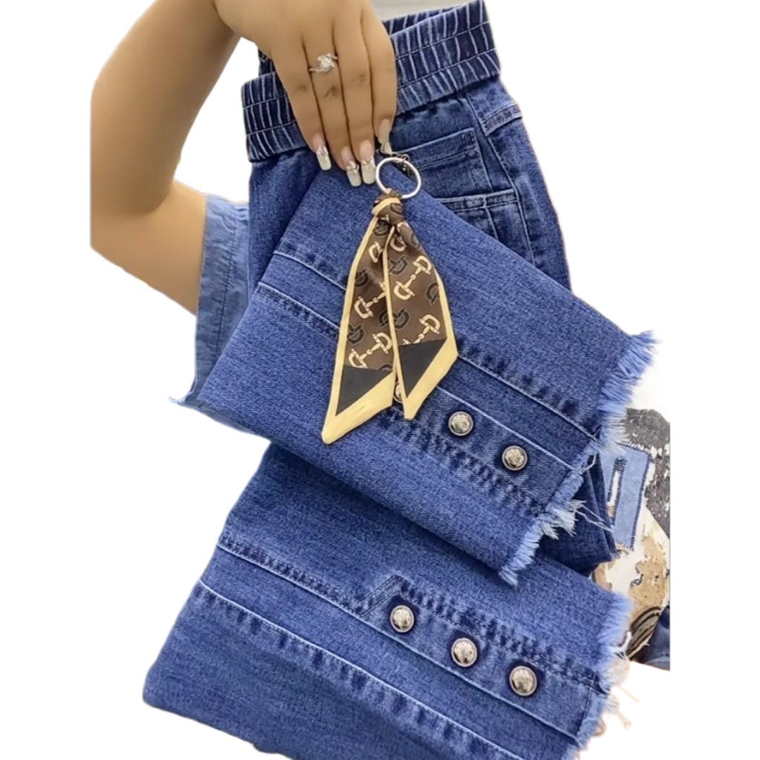 Luxury Women's Designer Jeans 2026 Spring/summer New Outdoor Casual Loose Large Size Water Washed Elastic Cowboy Bellbottom Pants Fashion High En