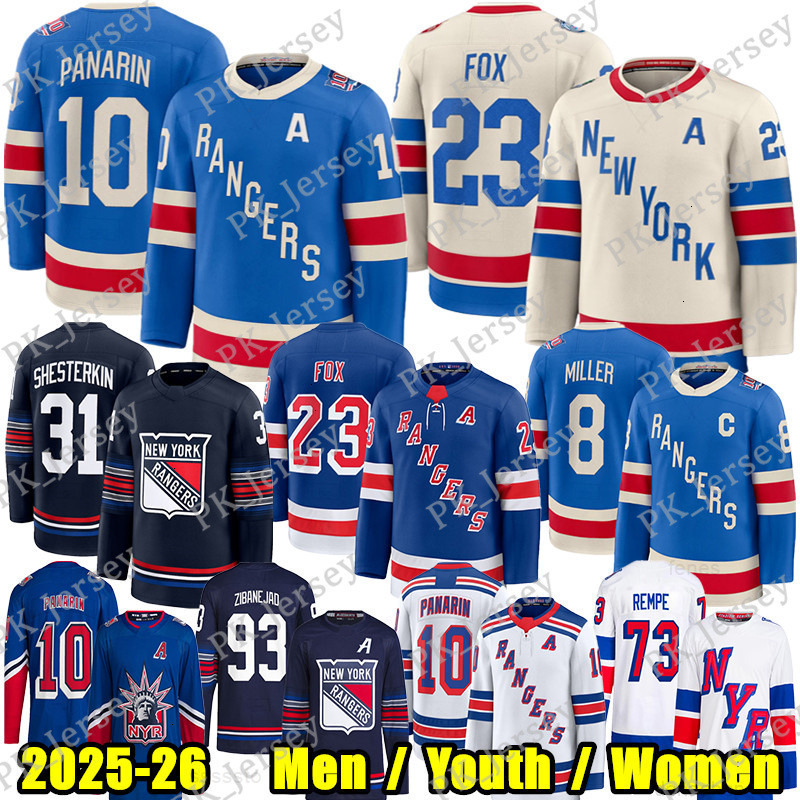 10 Artemi Panarin NY Ranger hockey jersey 8 JT Miller Adam Fox Igor Shesterkin Mika Zibanejad Vincent Trocheck Alexis Lafreniere Will Cuylle Strome Ma
