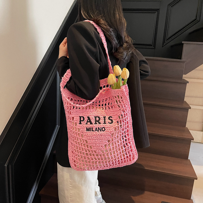 Designer Bag 2026 New Hollow Woven Women's Handbag Shoulder Summer Straw Large Capacity Tote Vacation Bag