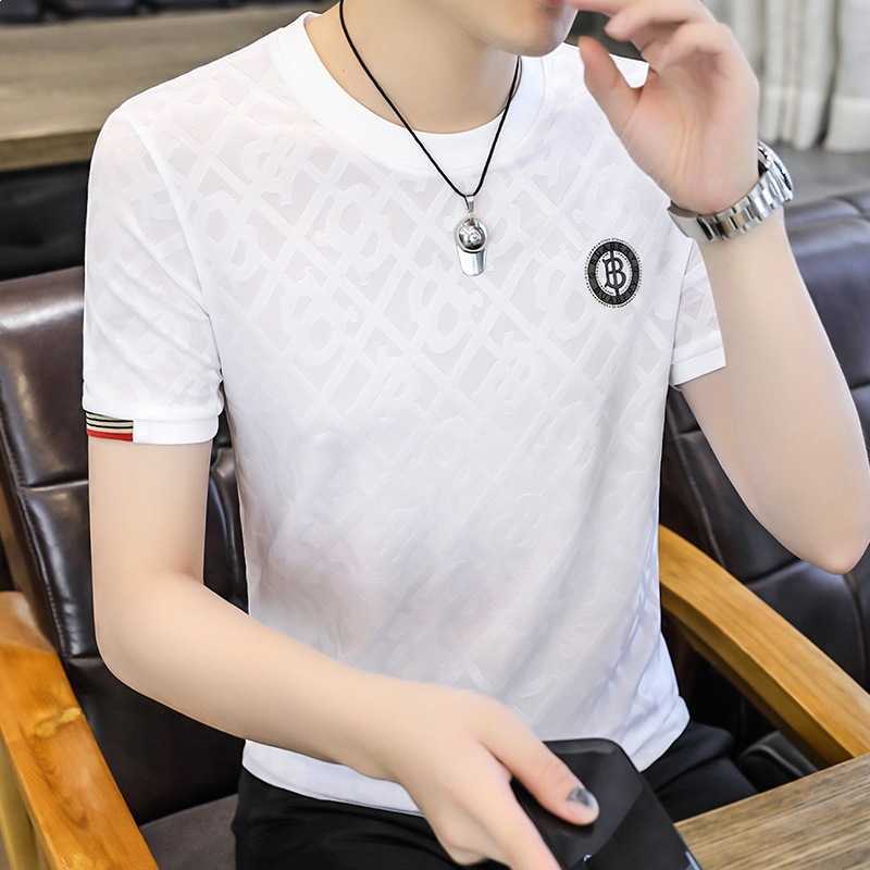 Mens luxury clothing mens ice silk short-sleeve T-shirt new summer high-end round-neck tee shirt half-sleeve