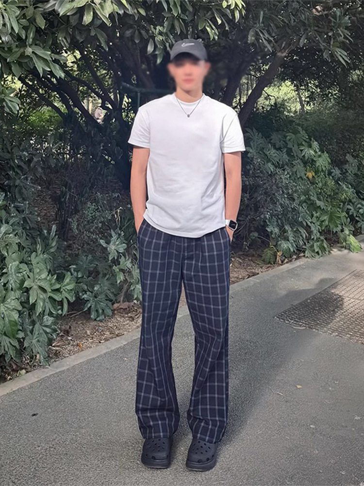 Designer Luxury Brand Essential Loose Plus Size Men's Straight Tube Checkered Pants Trendy Street Men's Summer Trumpet Curved Knife Pants Hi