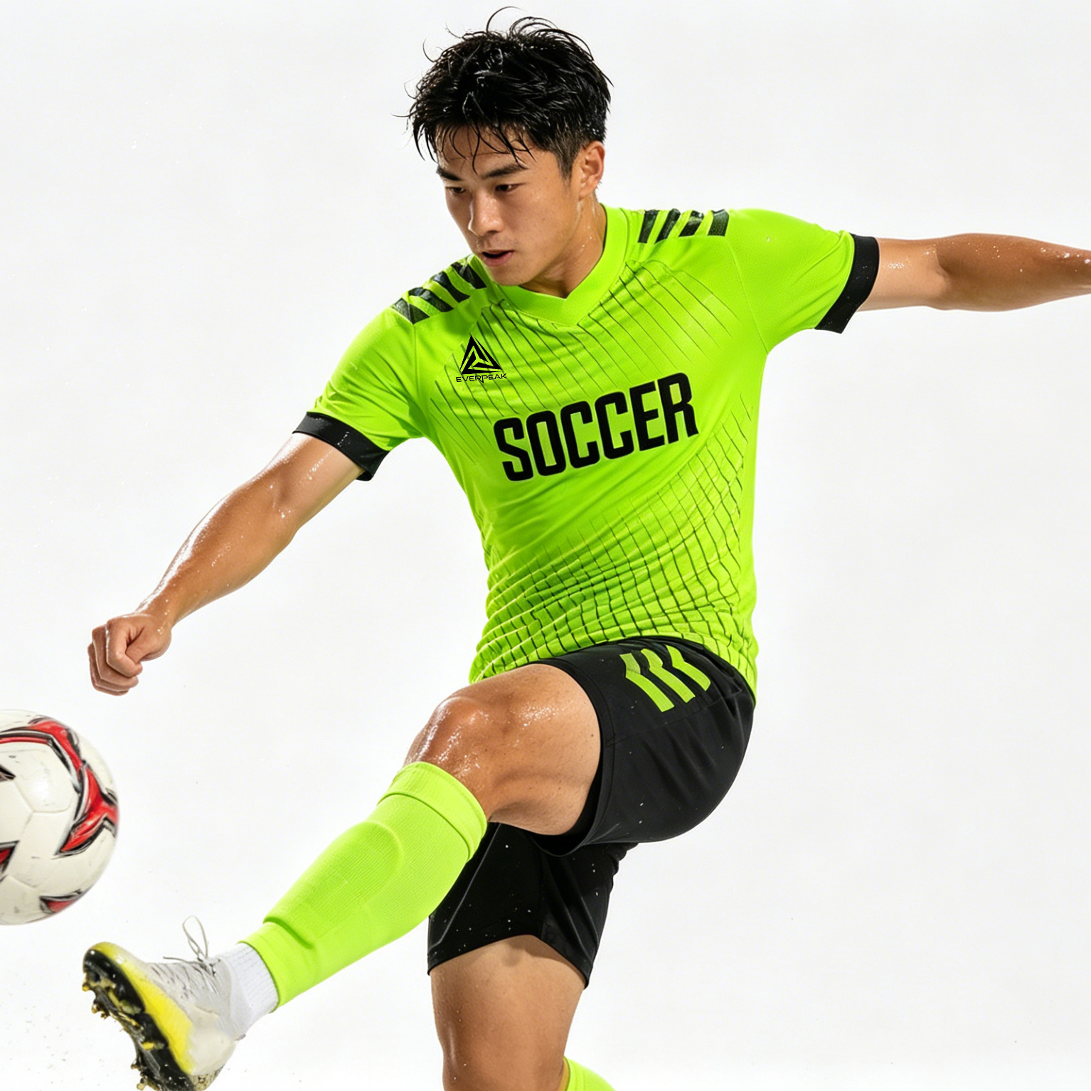 Custom Soccer Jersey Set Men Neon Green Diagonal Football Uniform with Shorts Personalized Name Number Breathable Quick Dry Kit - view 6