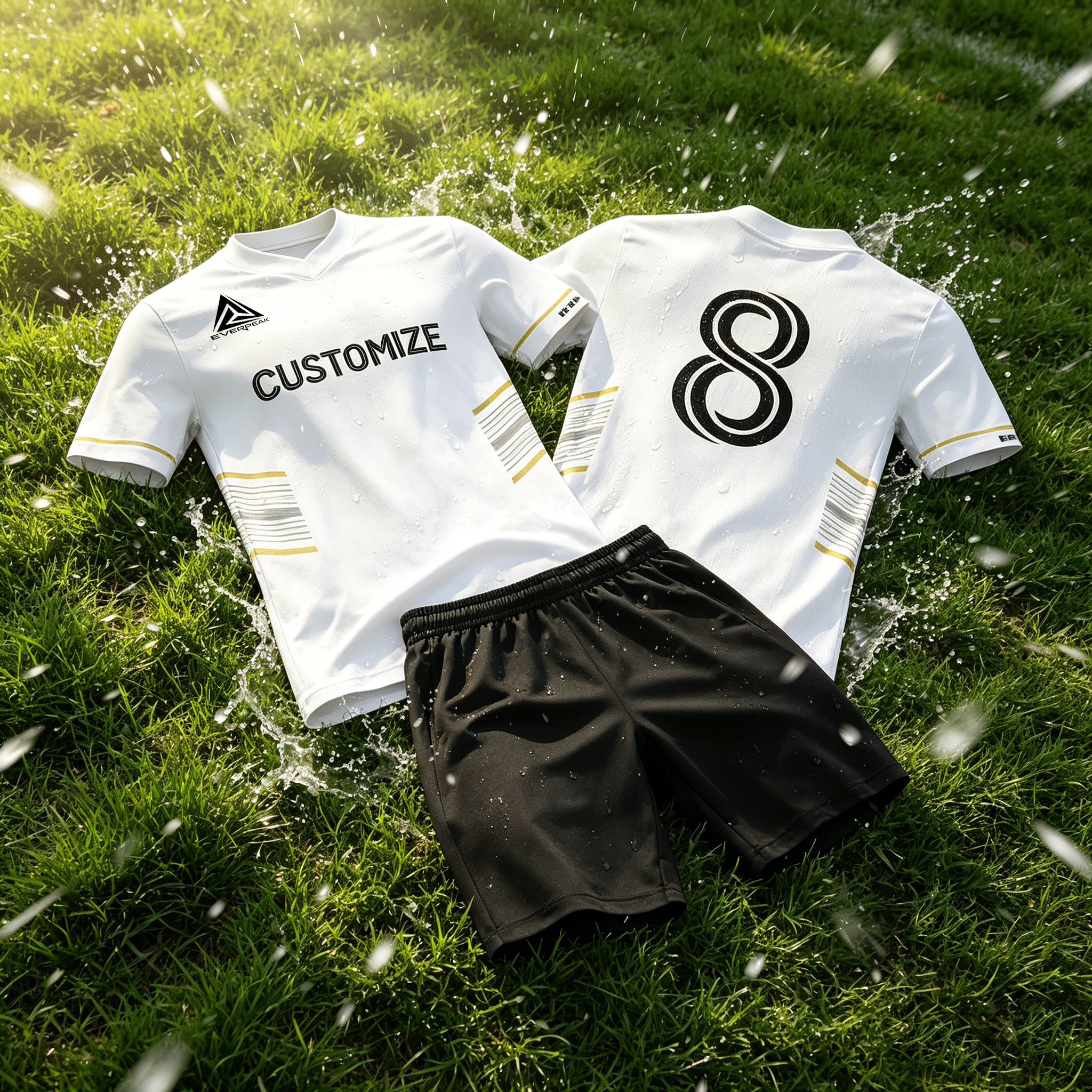 Custom Soccer Jersey Set Men White with Gold Accent Football Uniform with Shorts Personalized Name Number Breathable Quick Dry Kit - view 4