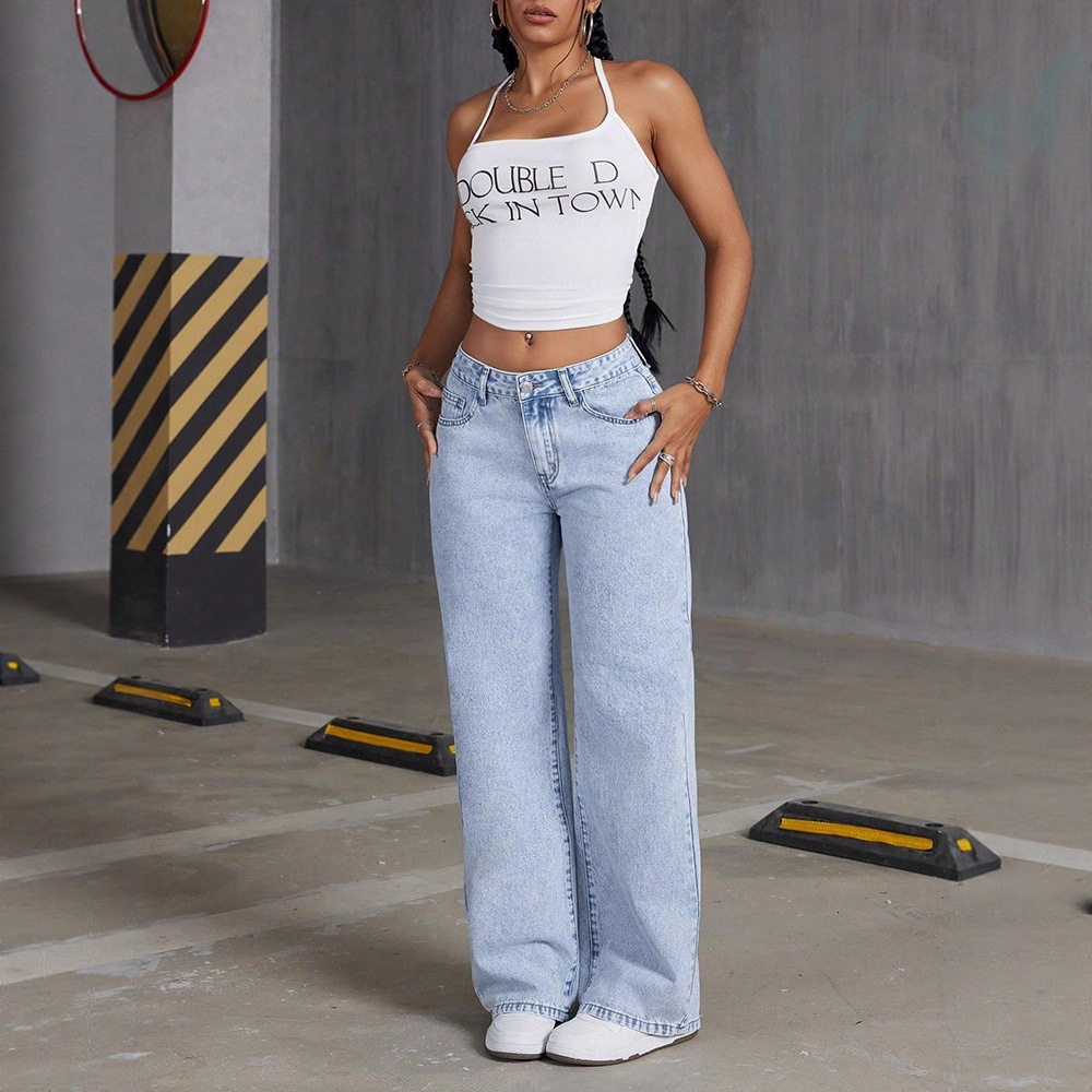 Luxury Women Designer High Waisted Jeans Fashionable Retro High-end Street Ice Silk Wide Leg Loose Straight Tube Wear-resistant Pants Outdoor Casual P - view 4