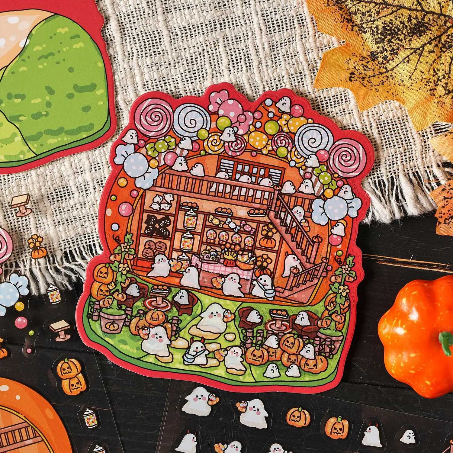 Kawaii Halloween Concert 3D Candy Shop Landscape Sticker DIY Pocket Cabin Scene festival holiday Childrens Toys gifts M260522 - view 3