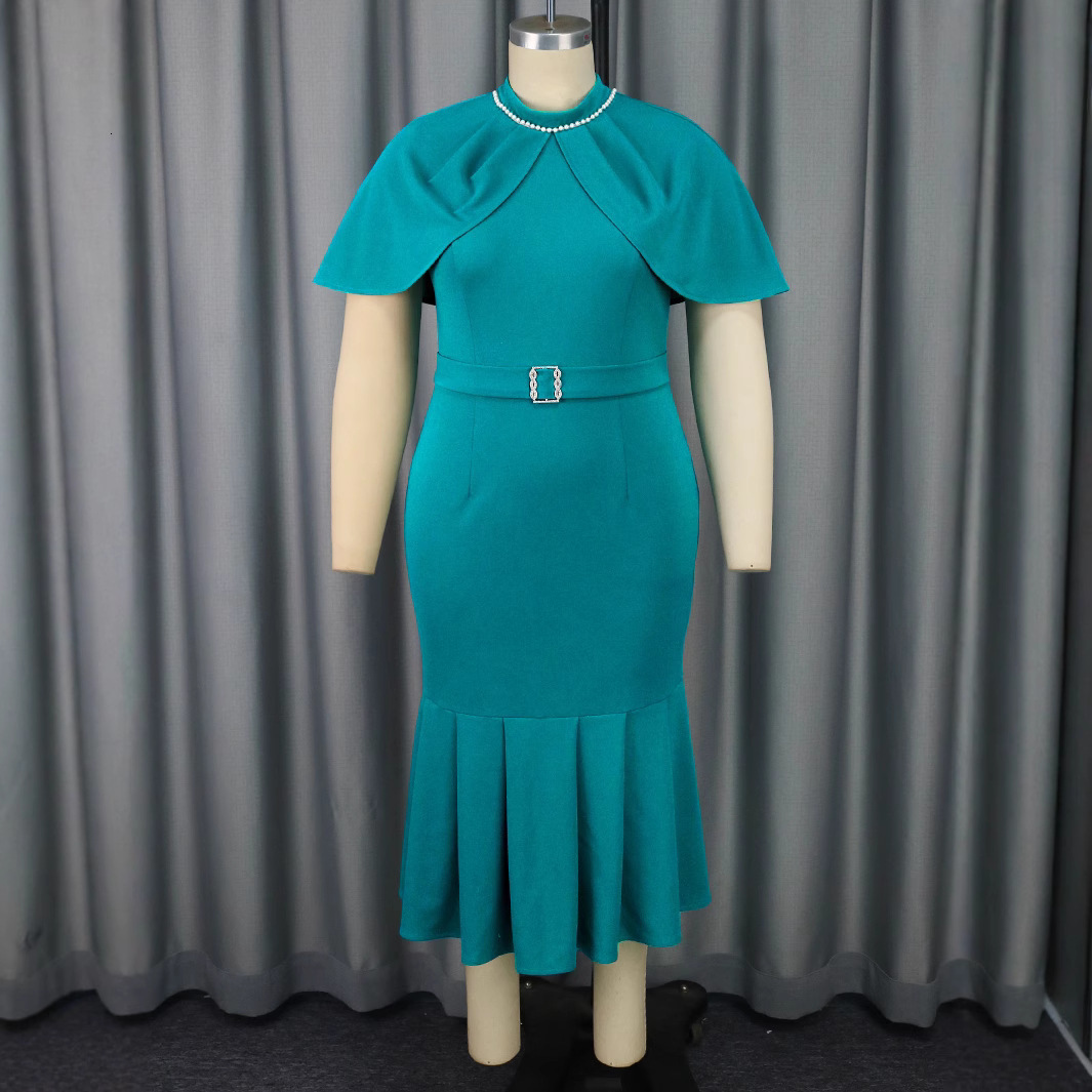 AM040919 Fashionable Cape Sleeve Beaded Dress Elegant Party Fishtail Dress250624