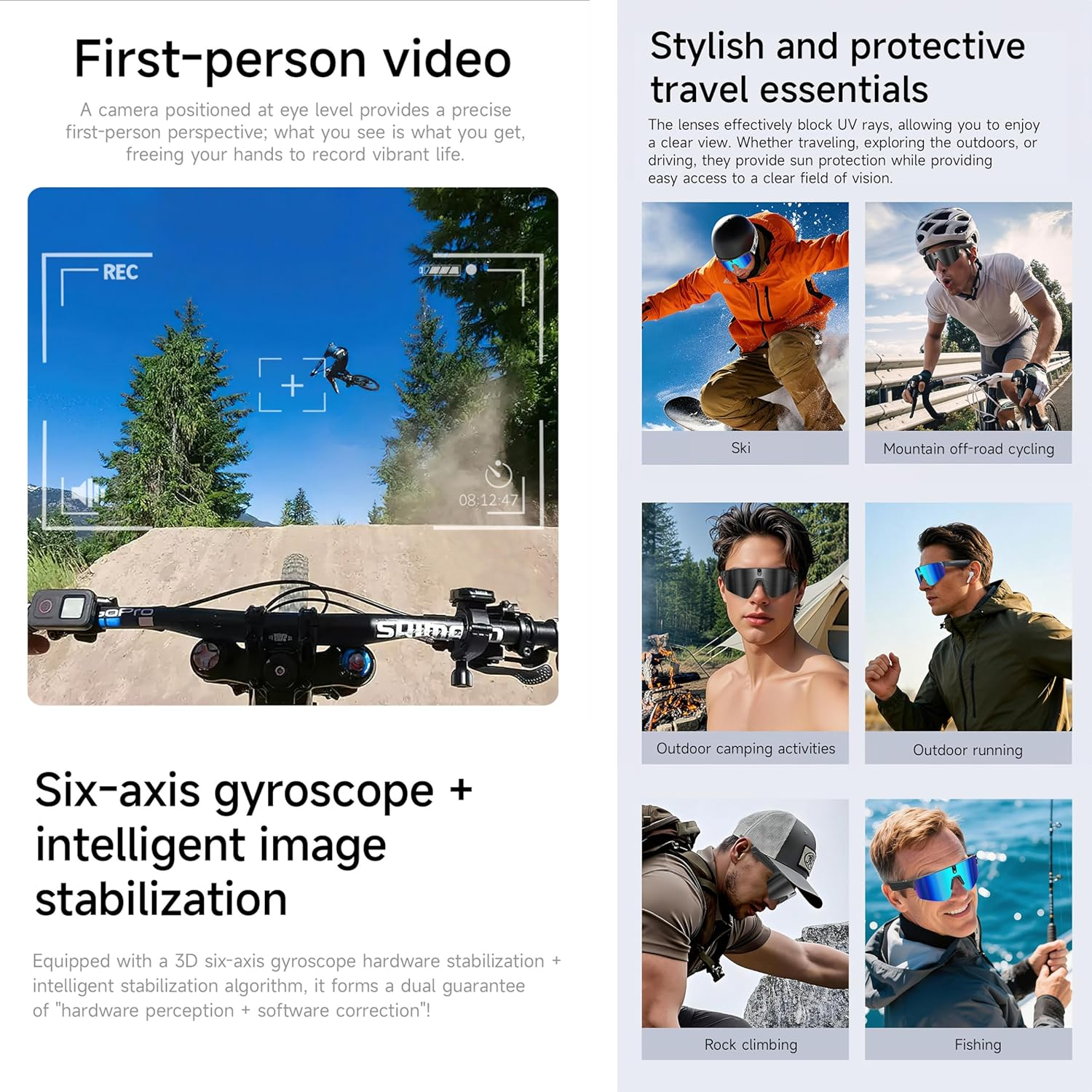 AI Glasses with HD 8MP Camera,Smart Glasses with 290 mAh,4K Video Camera Sunglasses with Smart Translation