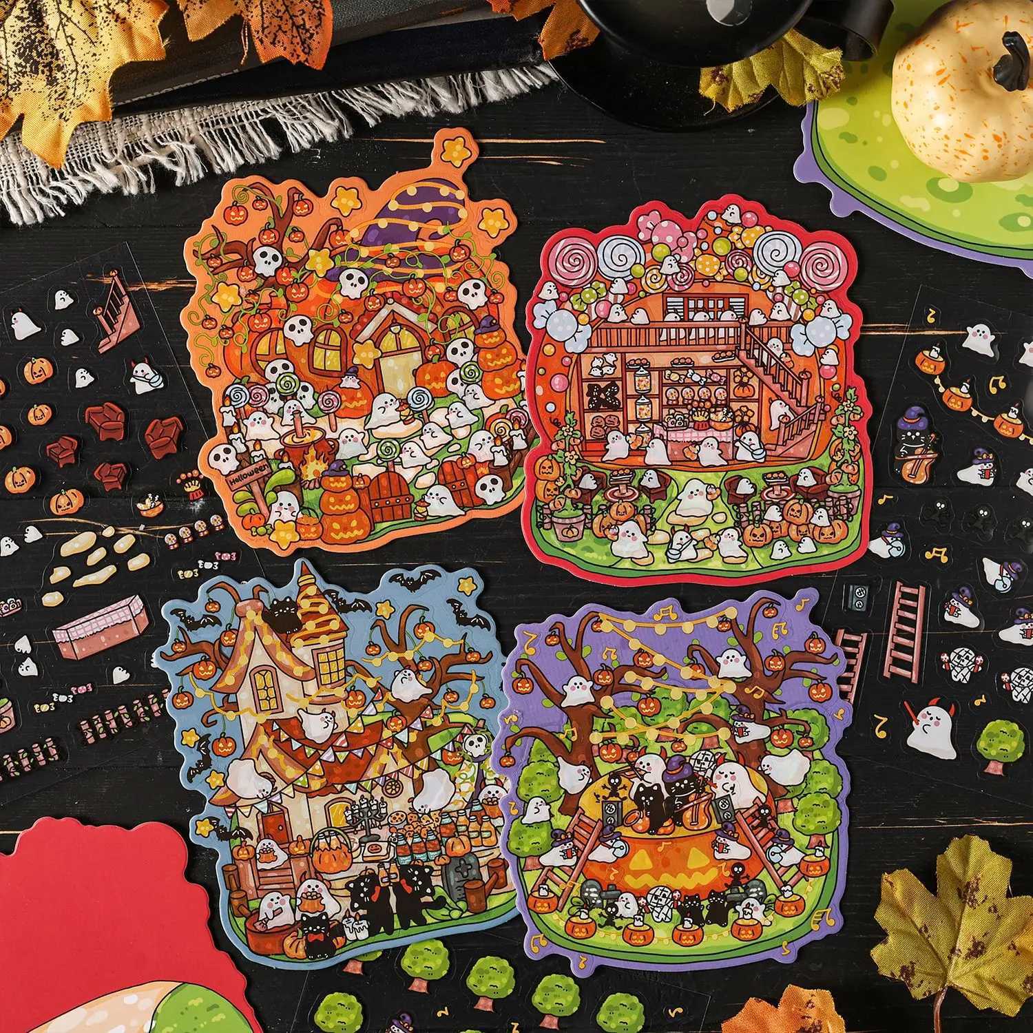 Kawaii Halloween Concert 3D Candy Shop Landscape Sticker DIY Pocket Cabin Scene festival holiday Childrens Toys gifts M260522