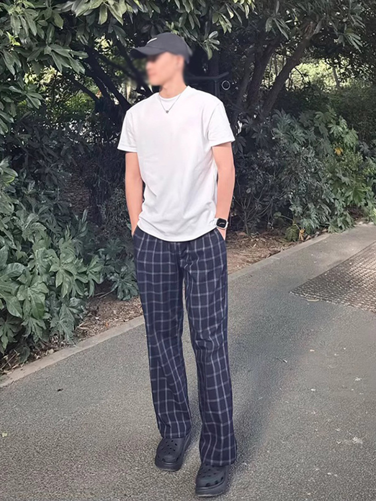 Designer Luxury Brand Essential Loose Plus Size Men's Straight Tube Checkered Pants Trendy Street Men's Summer Trumpet Curved Knife Pants Hi