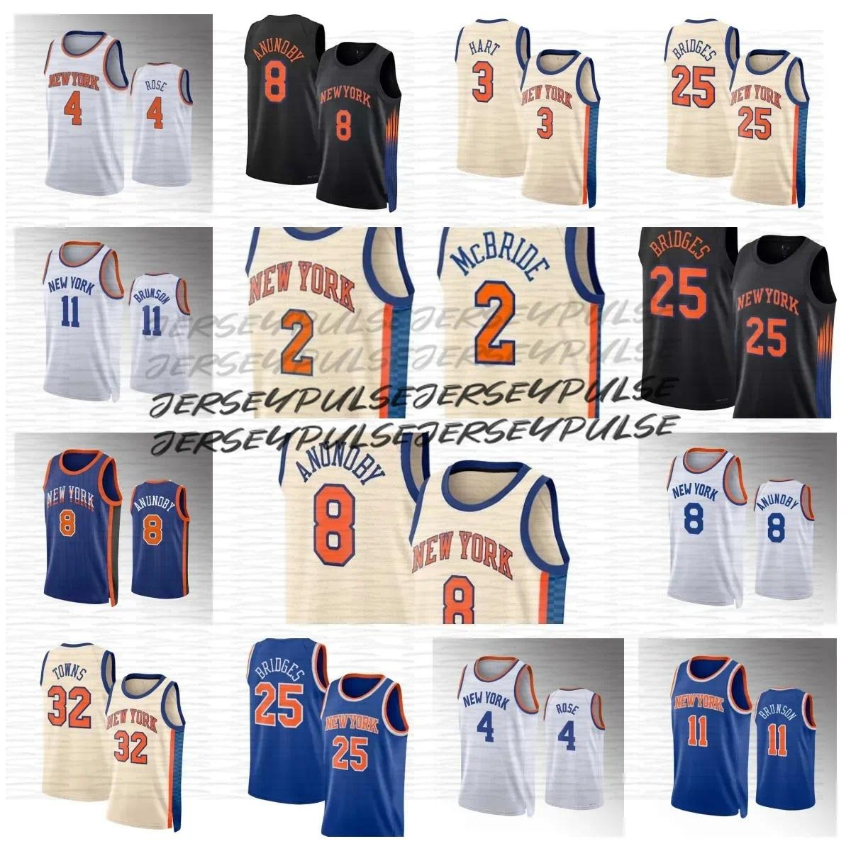 Custom Knicks Karl-Anthony Towns Josh Hart OG Anunoby Miles McBride Mikal Bridges Jalen Brunson Derrick Rose Tyler Kolek Jose Alvarado Swingman Jersey