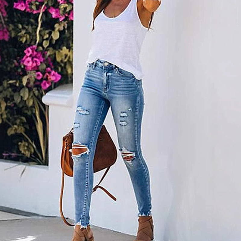Womens Destroyed Ripped Distressed Slim Denim Pants Boyfriend Hole Blue Jeans Trousers S18101604