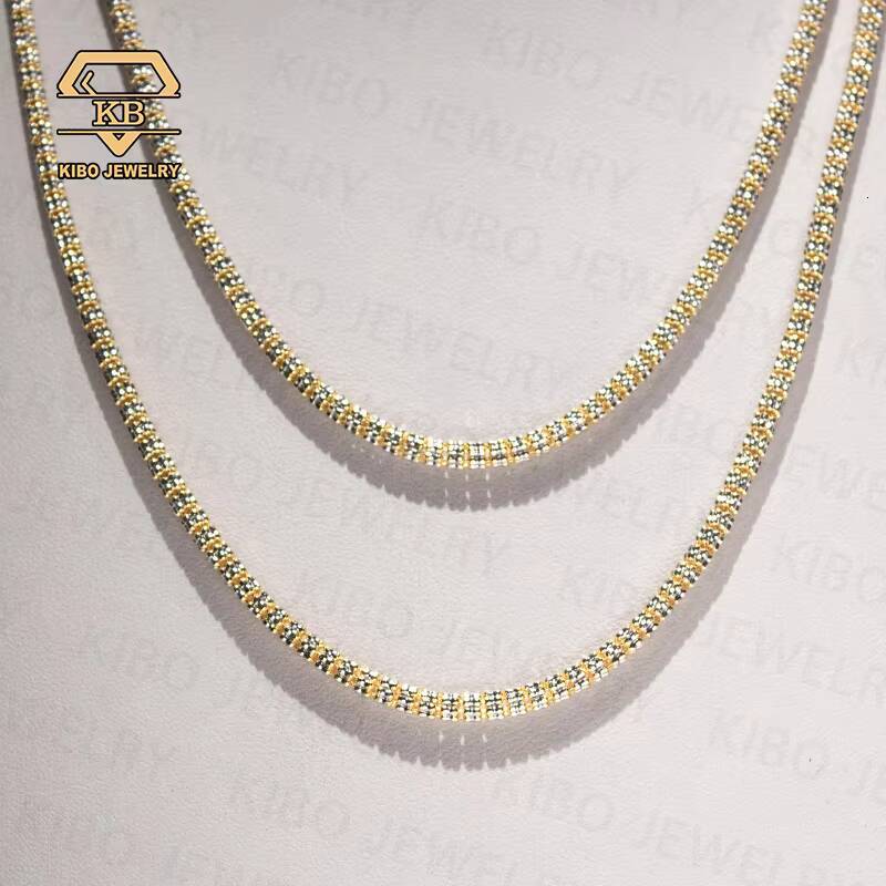 14K Gold Plated Real 925 Sterling Silver 34mm Two Tone Ice Chain Diamond Cut Ice Link Chain Moon Ice Chain - view 3