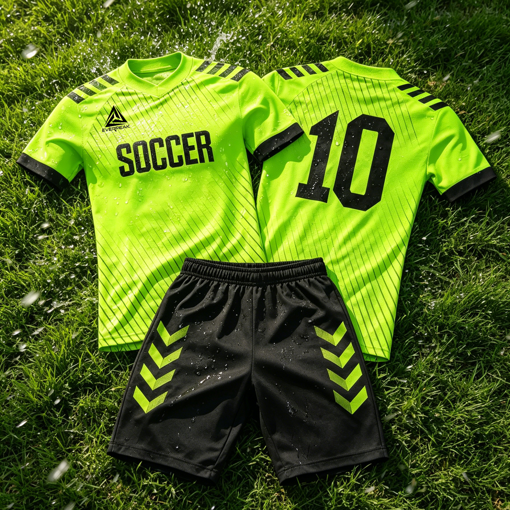 Custom Soccer Jersey Set Men Neon Green Diagonal Football Uniform with Shorts Personalized Name Number Breathable Quick Dry Kit - view 5