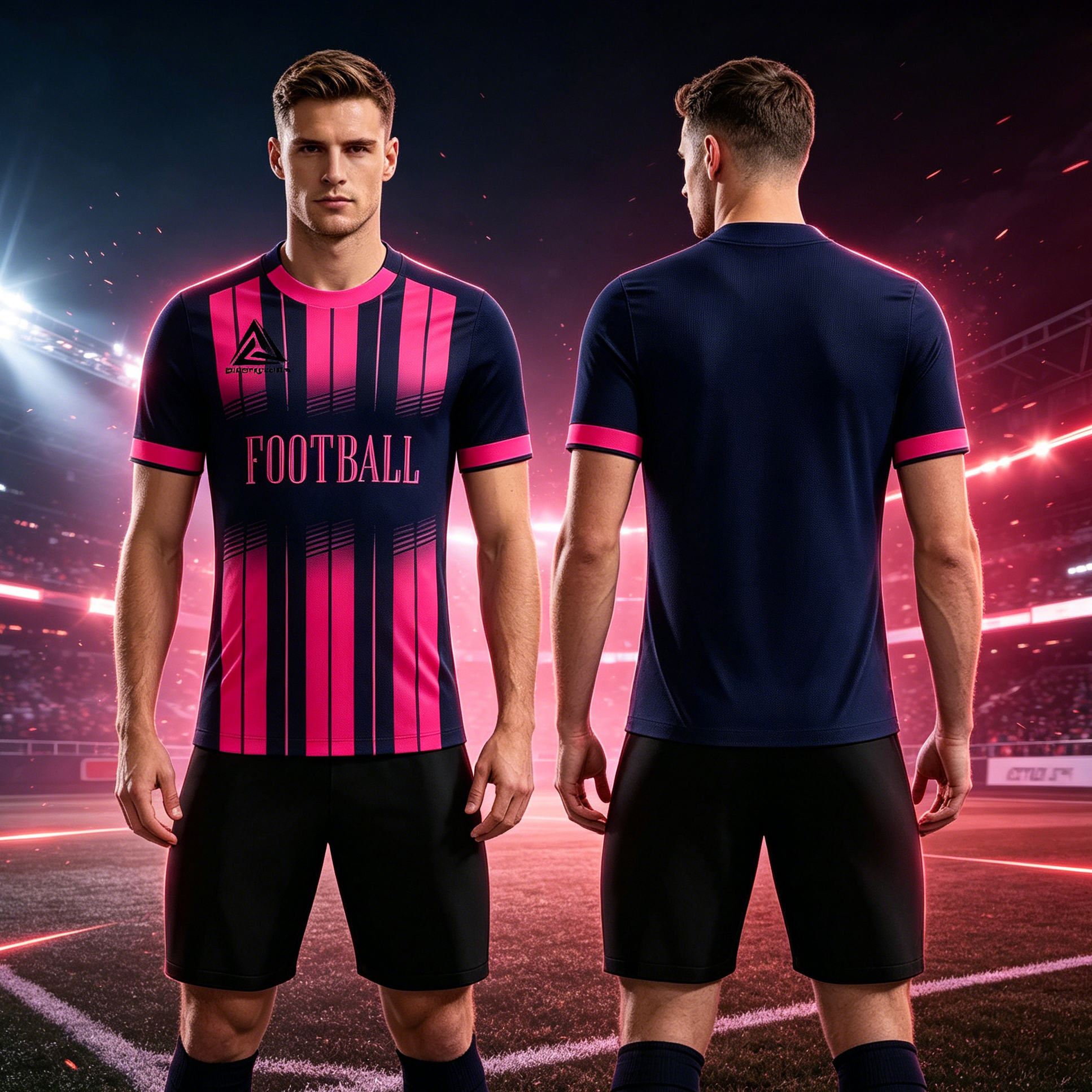 Custom Soccer Jersey Set Men Navy Pink Gradient Stripe Football Uniform with Shorts Personalized Name Number Breathable Quick Dry Kit - view 6