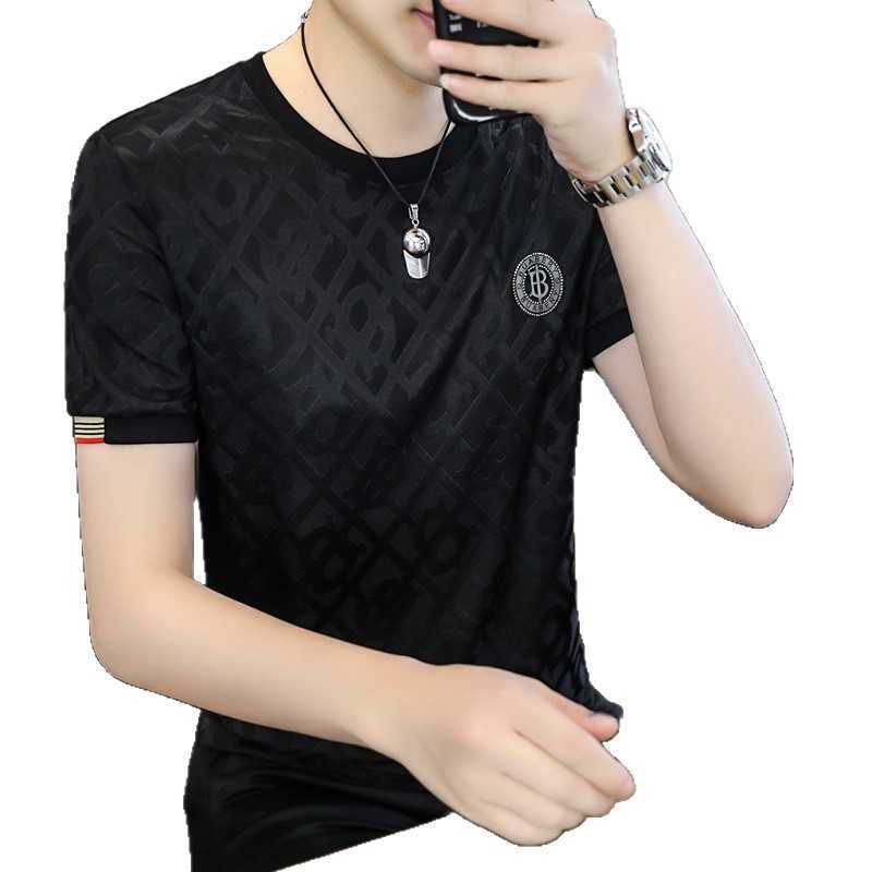 Mens luxury clothing mens ice silk short-sleeve T-shirt new summer high-end round-neck tee shirt half-sleeve