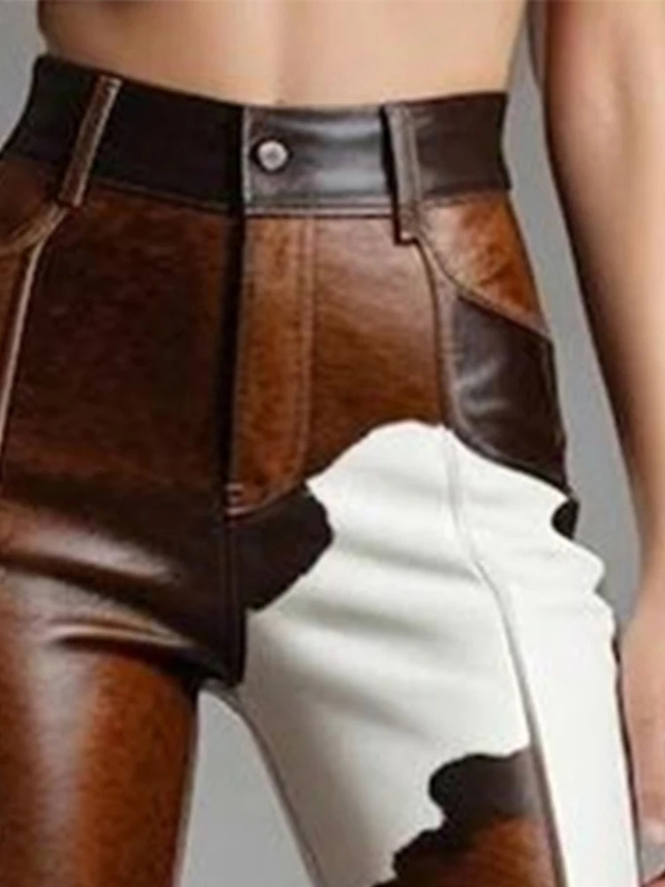 Womens Cow Pattern Leather PU Flare Pant High Waist Slim Faux Trousers Street Fashion Casual s 2025 260521BANJIA - view 3