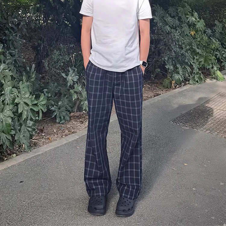 Designer Luxury Brand Essential Loose Plus Size Men's Straight Tube Checkered Pants Trendy Street Men's Summer Trumpet Curved Knife Pants Hi