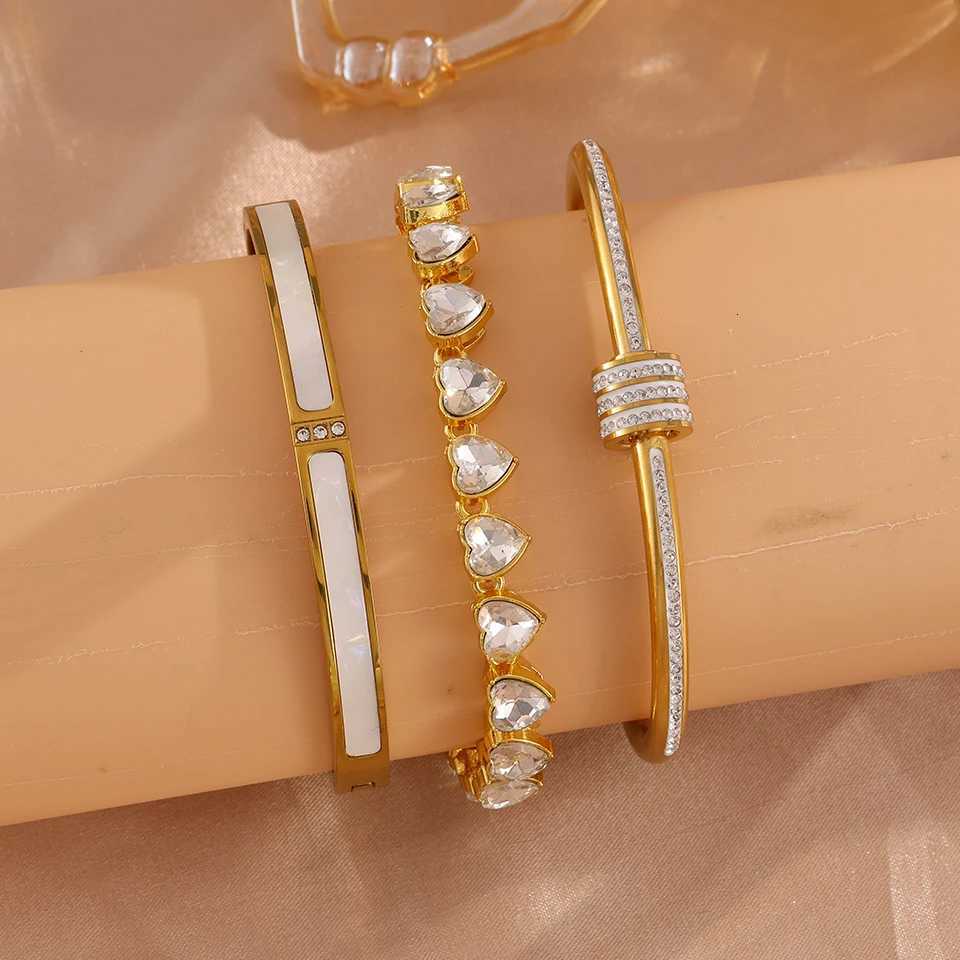Yupsk 3/1pcs Fashion Trend Zircon Heart Tennis Chain Bracelet Bangles Set Stainless Steel Stackable Bracelet Jewelry for Women H260522
