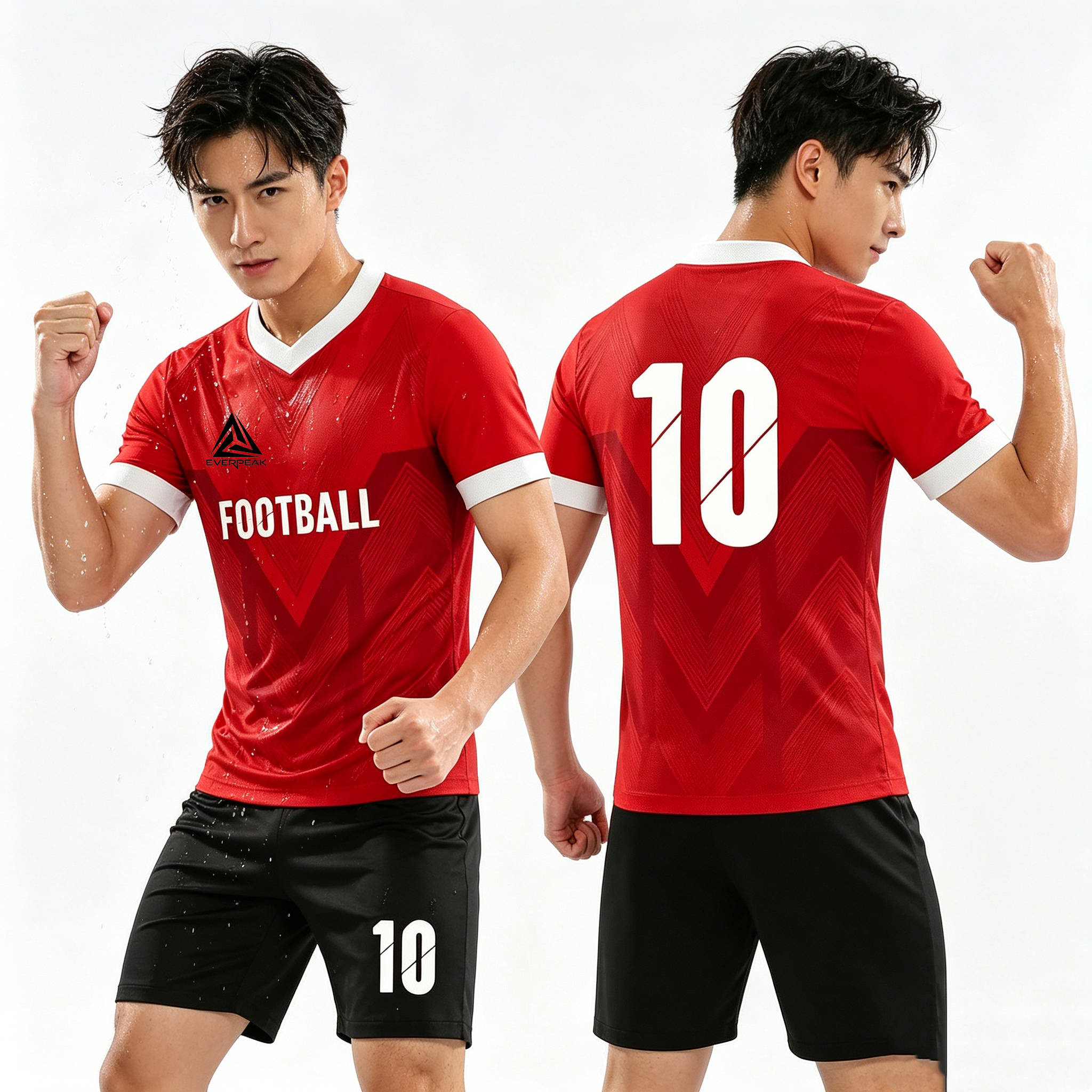 Custom V-Neck Soccer Uniform Set Geometric Diamond Pattern Breathable Polyester OEM Football Jersey Shorts for Teams Clubs - view 5