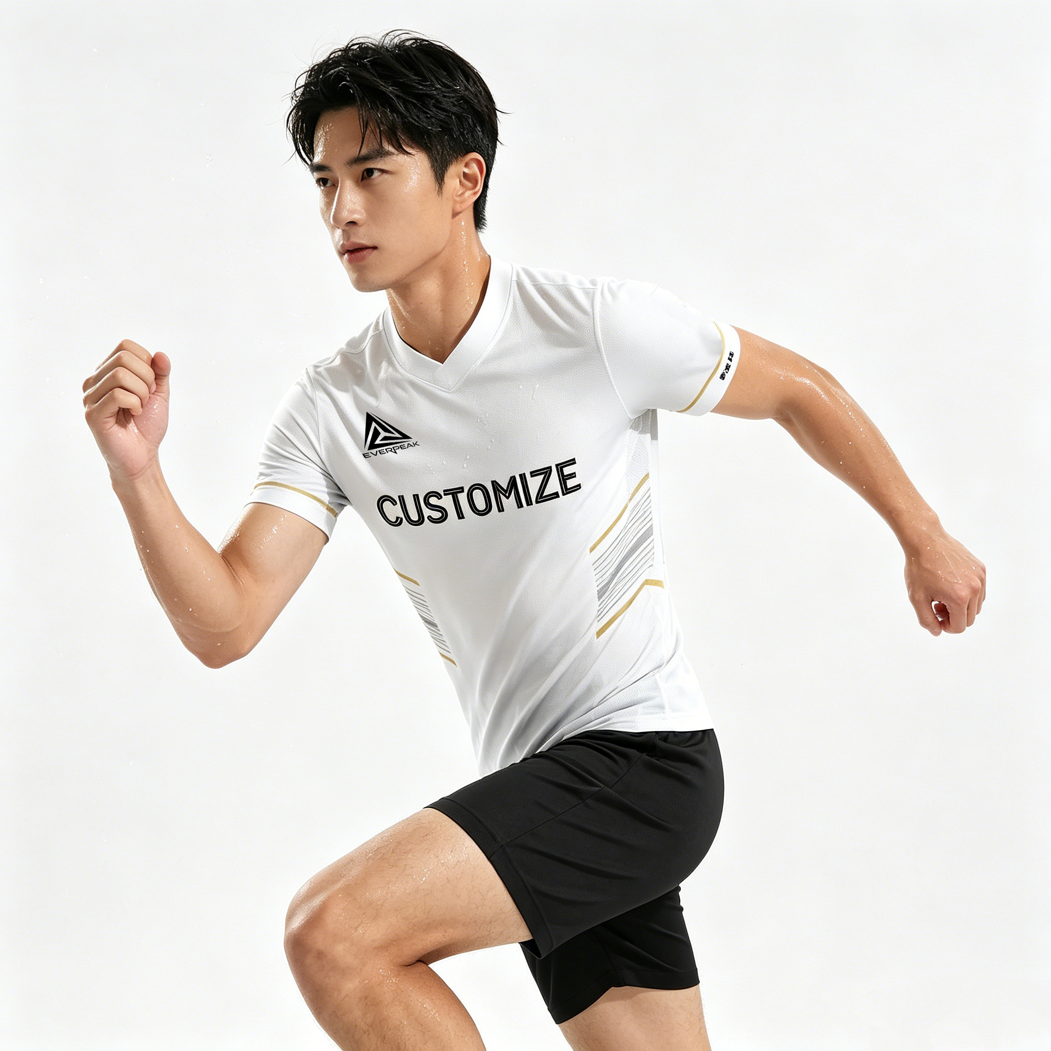 Custom Soccer Jersey Set Men White with Gold Accent Football Uniform with Shorts Personalized Name Number Breathable Quick Dry Kit - view 5