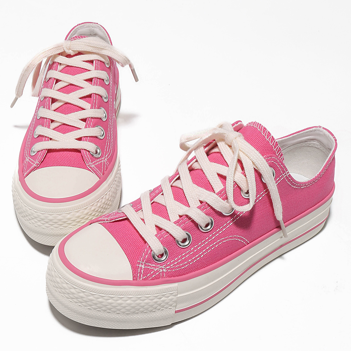 2026 New Thick soled Height Rising Pink Canvas Shoes Fashion Classic Trendy Casual Shoes For Woman