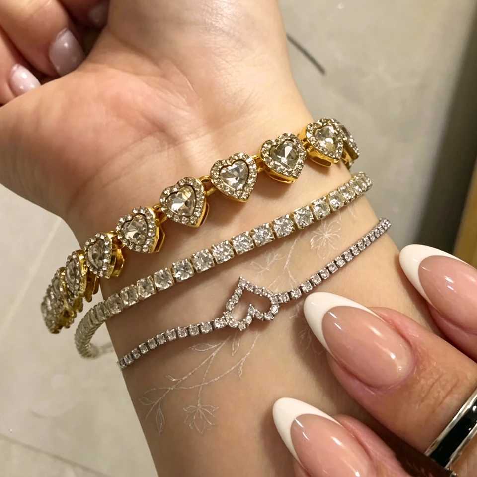 Yupsk 1/3pcs Gold Color Buling CZ Rhinestone Heart Tennis Bracelets for Women Trendy Versatile Stackable Jewelry H260522 - view 5
