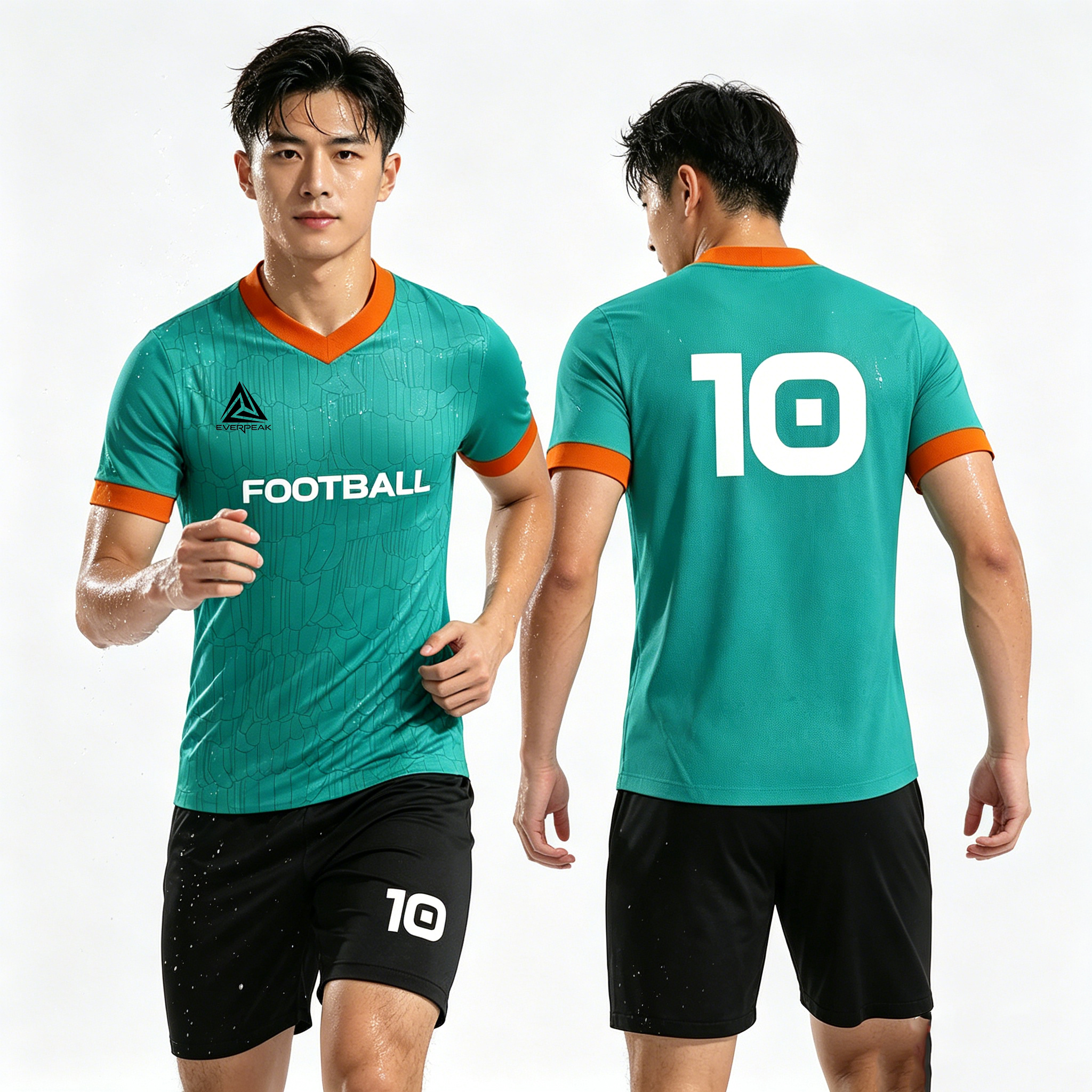 Custom Color Block V-Neck Soccer Jersey Set Men, Quick Dry Football Uniform with Shorts, Customizable Team Name, Number & Logo for Sports - view 4