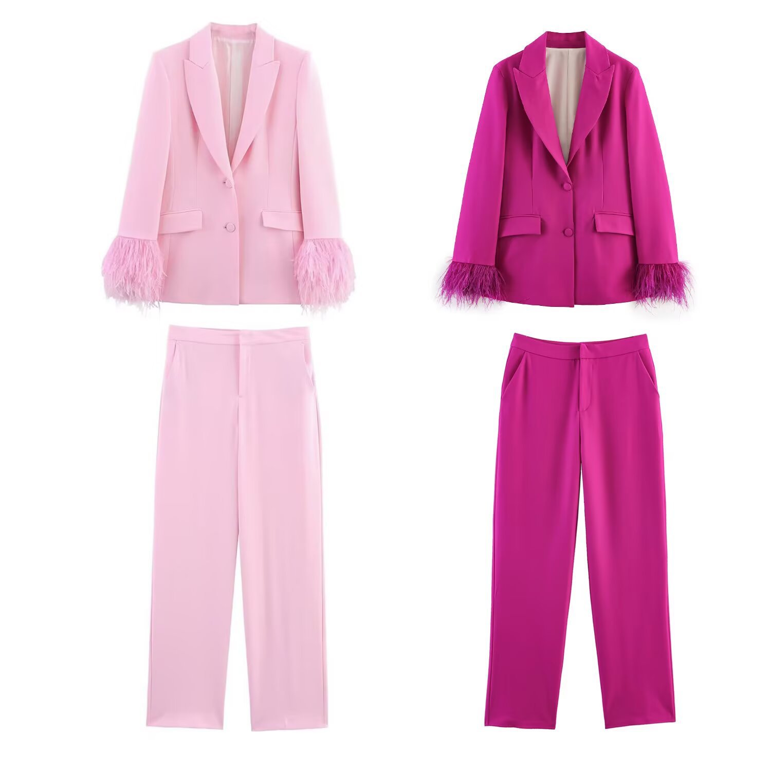 Women's Suits Blazers TRAF Women's Blazer Suits Green Feather Blazer Woman 2022 Long Sleeve Blazer Sets Stylish Button Autumn Jacket Blazers