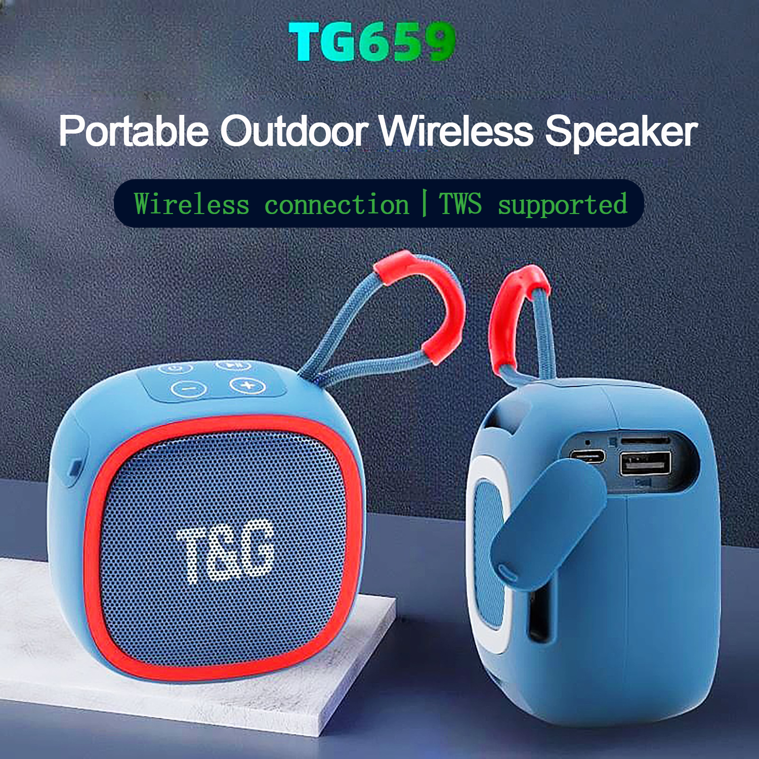 TG659 Portable Wireless Speaker Mini Wireless Stereo Sound Box with FM Radio TF Card Hands-Free Call for Outdoor Travel Home