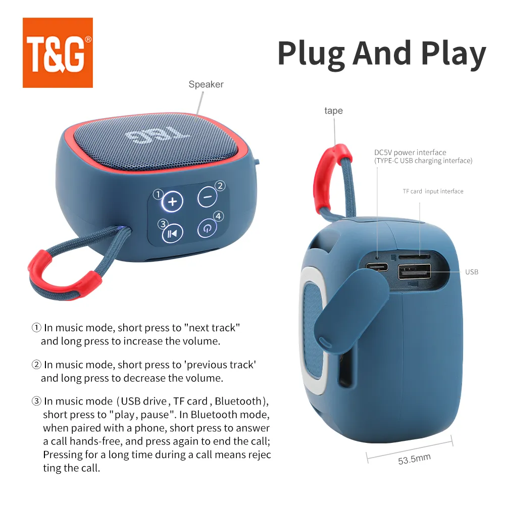 Bluetooth Speaker TG659 Mini Portable Wireless Powerful Speakers TWS BT 5.3 Sound Box HIFI Loudspeaker Supports TF Card Radio