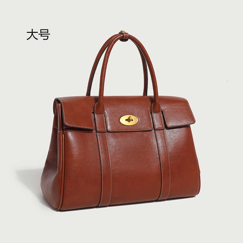 New trendy soft leather tote bag with oil-wax finish for comfortable commuting, large capacity, hand-held, single shoulder strap, crossbody design H26