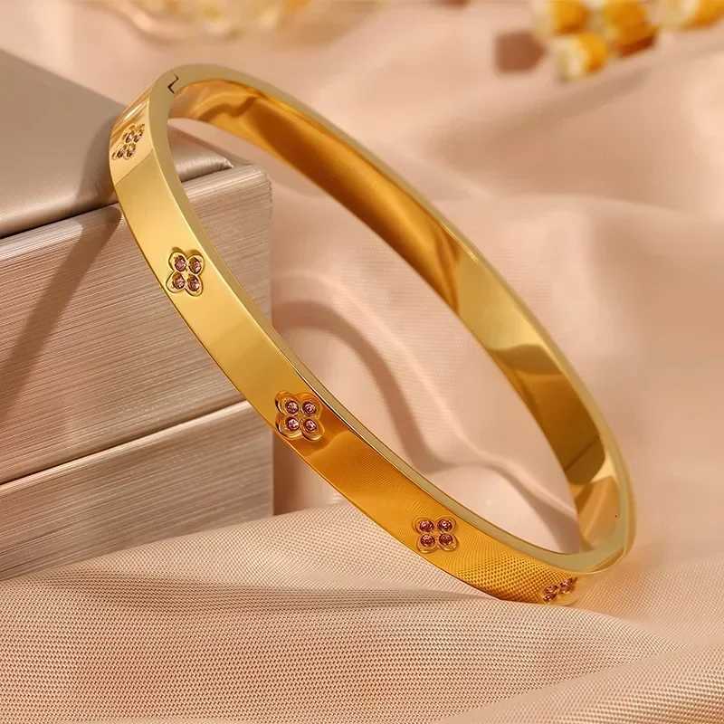 ZAKOL New Buling Pink Crystal Zirconia Stainless Steel Bracelet for Women Versatile Stackable Jewelry Waterproof Bangle Gift H260522