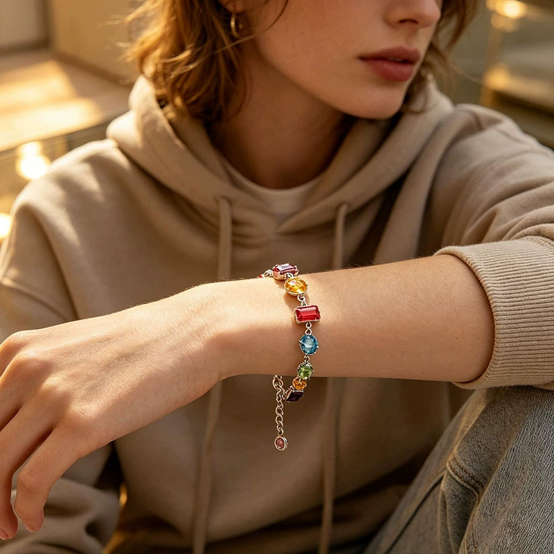 Necklaces Sweetheart Candy Colorful Crystal Zircon Necklace Light High End Heart Rainbow Clavicle Chain Gifts For Women Ins Niche Trend Visionice
