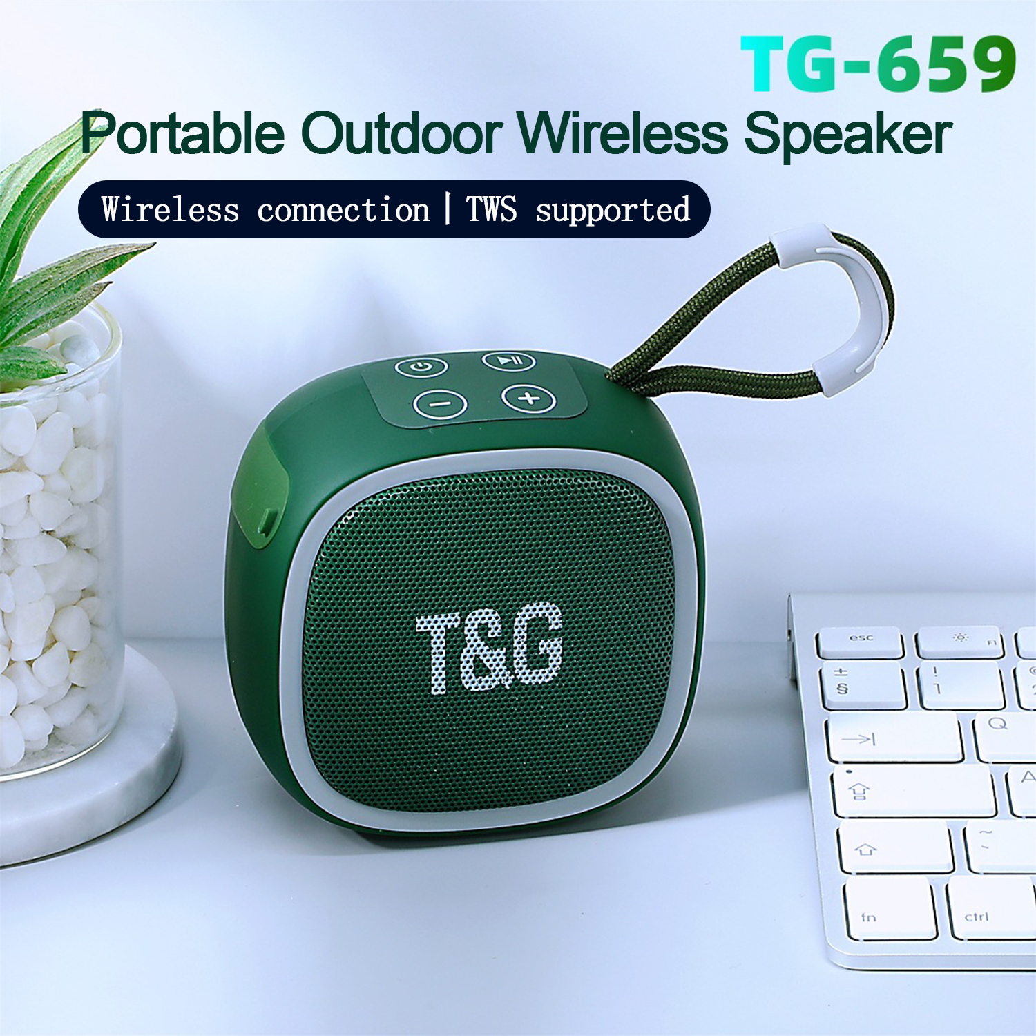 TG659 Portable Wireless Speaker Mini Wireless Stereo Sound Box with FM Radio TF Card Hands-Free Call for Outdoor Travel Home
